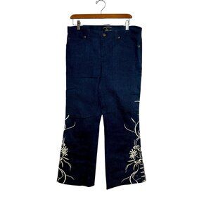 Vivienne Tam Embroidered Wide Leg Jeans Size 10 Dark Wash Boho Floral Y2K Design
